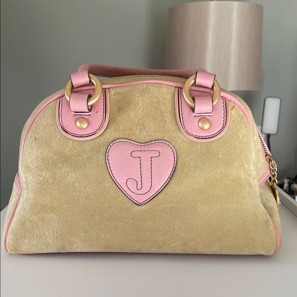 Vintage Juicy Couture Pink & Light Green Satchel with Light Green Pom Poms - Picture 3 of 16